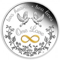 Silver coin Australia two hearts • two lives. One Love. AH P.