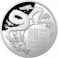 Silver coin Australia KM# 4733 BS. YEAR OF THE DRAGON. 龍. 1oz999 Ag.
