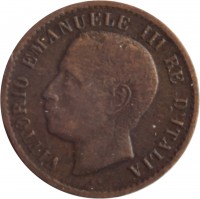 obverse of 1 Centesimo - Vittorio Emanuele III (1902 - 1908) coin with KM# 35 from Italy. Inscription: VITTORIO EMANUELE III RE D'ITALIA S.