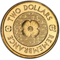 TWO DOLLARS. LEST WE FORGET REMEMBRANCE DAY. REMEMBRANCE.