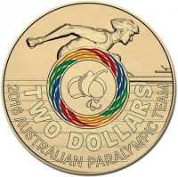Aluminium Bronze coin Australia KM# 3259 TWO DOLLARS. 2016 AUSTRALIAN PARALYMPIC TEAM.