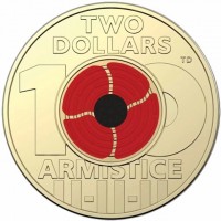 Aluminium Bronze coin Australia KM# 3534 TWO. DOLLARS. 100. ARMISTICE. 11-11-11. TD.
