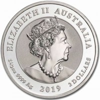 Silver coin Australia ELIZABETH II AUSTRALIA. 1½oz 9999 Ag 2019 2 DOLLARS. JC.