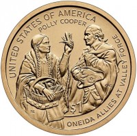 Manganese-Brass clad Copper coin United States UNITED STATES OF AMERICA. POLLY COOPER. $1. ONEIDA ALLIES AT VALLEY FORGE. BZ.