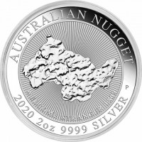 AUSTRALIAN NUGGET. 2019 2 OZ 9999 SILVER. P. WELCOME STRANGER 1869. SD.