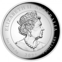 ELIZABETH II AUSTRALIA. JC. 2oz 9999 Ag 2021 2 DOLLARS.