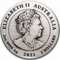 Silver coin Australia ELIZABETH II. AUSTRALIA. JC. 2oz 9999 Ag 2020 2 DOLLARS.