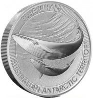 Silver coin Australia BLUE WHALE. AUSTRALIAN ANTARCTIC TERRITORY. JM.