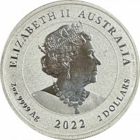 Silver coin Australia ELIZABETH II AUSTRALIA. JC. 2oz 9999 Ag 2022 2 DOLLARS.