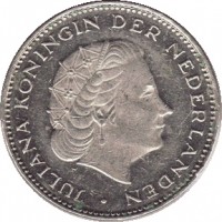 obverse of 2 1/2 Gulden - Juliana - Union of Utrecht (1979) coin with KM# 197 from Netherlands. Inscription: JULIANA KONINGIN DER NEDERLANDEN