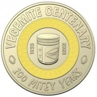 Aluminium Bronze coin Australia KM# 4553 VEGEMITE CENTENARY. 1923 VEGEMITE 2023. 100 MITEY YEARS.