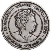 ELIZABETH II 1952-2022. AUSTRALIA. JC. 2oz 9999 Ag 2 DOLLARS 2023.