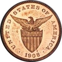 obverse of 1 Centavo - U.S. Administration (1903 - 1936) coin with KM# 163 from Philippines. Inscription: UNITED STATES OF AMERICA · 1908 ·