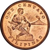 reverse of 1 Centavo - U.S. Administration (1903 - 1936) coin with KM# 163 from Philippines. Inscription: ONE CENTAVO FILIPINAS
