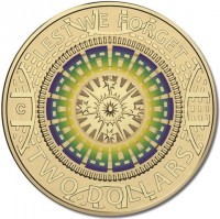 Aluminium Bronze coin Australia LEST WE FORGET. TD. TWO DOLLARS.