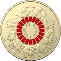 Aluminium Bronze coin Australia LEST WE FORGET. TWO DOLLARS.