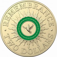 Aluminium Bronze coin Australia REMEMBRANCE. TWO DOLLARS.