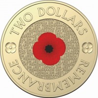 Aluminium Bronze coin Australia TWO DOLLARS. LEST WE FORGET. REMEMBRANCE DAY. REMEMBRANCE.