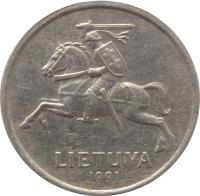 Lithuania coin 5 Litai (1991) obverse obverse of 5 Litai (1991) coin with KM# 93 from Lithuania. Inscription: LIETUVA 1991