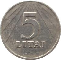 reverse of 5 Litai (1991) coin with KM# 93 from Lithuania. Inscription: 5 LITAI