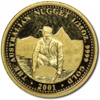 THE AUSTRALIAN NUGGET 1/25 OZ. 9999 GOLD. LK. P. · 2001 ·.