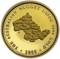 THE AUSTRALIAN NUGGET. 1/25 OZ. 9999 GOLD. 2005. P.