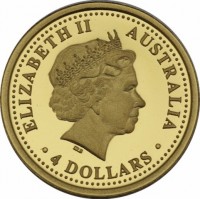 Gold coin Australia ELIZABETH II. AUSTRALIA. 4 DOLLARS. IRB.