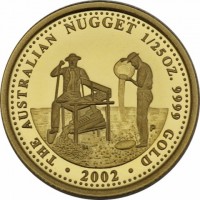 THE AUSTRALIAN NUGGET 1/25 OZ. 9999 GOLD. 2002. P.