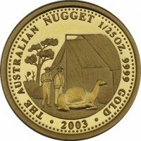 THE AUSTRALIAN NUGGET 1/25 OZ. 9999 GOLD. 2003. P.