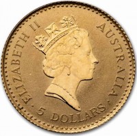Gold coin Australia KM# 117 ELIZABETH II. AUSTRALIA RDM. 5 DOLLARS.