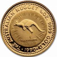 Gold coin Australia KM# 117 THE AUSTRALIAN NUGGET 1/20 OZ. 9999 GOLD. RED KANGAROO. 1990.