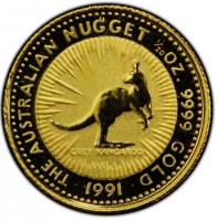 Gold coin Australia KM# 140 THE AUSTRALIAN NUGGET 1/20 OZ. 9999 GOLD. RED KANGAROO. 1990.