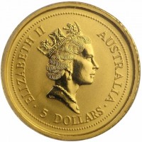 Gold coin Australia KM# 233 ELIZABETH II. AUSTRALIA. RDM. 5 DOLLARS.