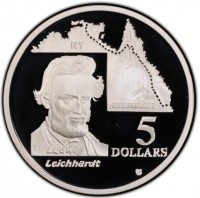 Silver coin Australia KM# 264 LUDWIG. LEICHHARDT. 5. DOLLARS. NT. QUEENSLAND. VG.