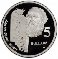 Silver coin Australia KM# 267 NT. SA. John McDouall Stuart. 5 DOLLARS. VG.