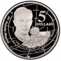 Silver coin Australia KM# 268 5 DOLLARS. Sir Douglas Mawson. ANTARCTICA. VG.