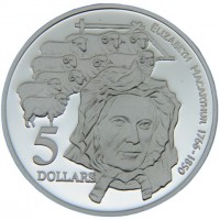 Silver coin Australia KM# 305 ELIZABETH MACARTHUR 1766 • 1850. 5. DOLLARS. WP.