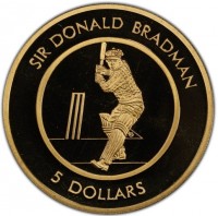 Aluminium Bronze coin Australia KM# 312 SIR DONALD BRADMAN. 5 DOLLARS.
