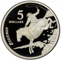 Silver coin Australia KM# 328 5. DOLLARS. Stockman. VG.