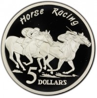 Silver coin Australia KM# 329 Horse Racing. 5 DOLLARS. VG.