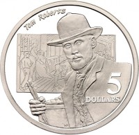 Silver coin Australia KM# 331 Tom Roberts. 5. DOLLARS. VG.