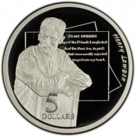 Silver coin Australia KM# 332 Henry Lawson. 5. DOLLARS. VG.
