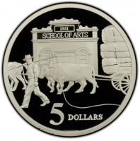 Silver coin Australia KM# 547 1881. SCHOOL OF ARTS. 5 DOLLARS. WP.