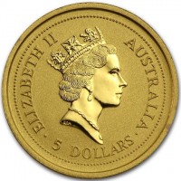 Gold coin Australia KM# 567 ELIZABETH II. AUSTRALIA. RDM. 5 DOLLARS.