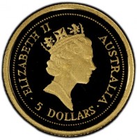Gold coin Australia ELIZABETH II. AUSTRALIA. RDM. 5 DOLLARS.