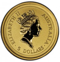 Gold coin Australia KM# 568 ELIZABETH II. AUSTRALIA. RDM. 5 DOLLARS.