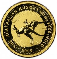 THE AUSTRALIAN NUGGET. 1/20 OZ. 9999 GOLD 2000. P100.