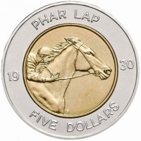 Bi-Metallic coin Australia KM# 478 PHAR LAP. 19 30. FIVE DOLLARS.