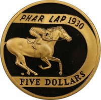 Aluminium Bronze coin Australia KM# 510 PHAR LAP 1930. FIVE DOLLARS.
