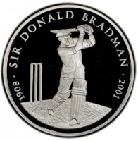 Silver coin Australia KM# 761 1908 · SIR DONALD BRADMAN · 2001.